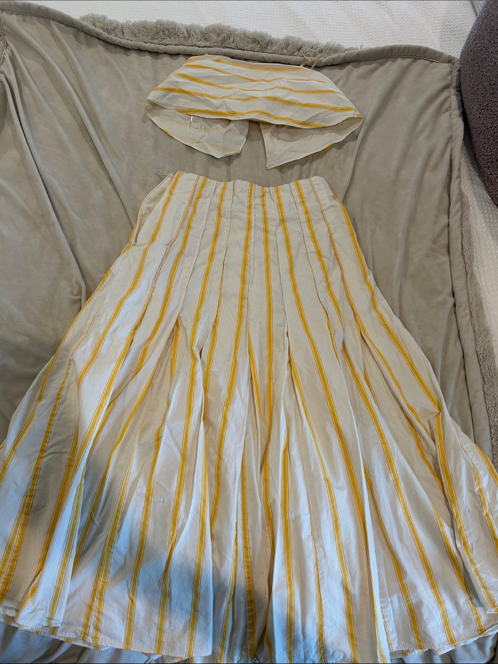 English Factory Yellow and White Striped Maxi Skirt Set
